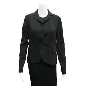 AKRIS Black Wool Snap Closure Blazer Size 8 Split Notch Collar